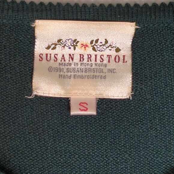 Susan Bristol Vintage Hand embroidered Green Floral Paisley Cardigan Small Retro - Picture 3 of 7